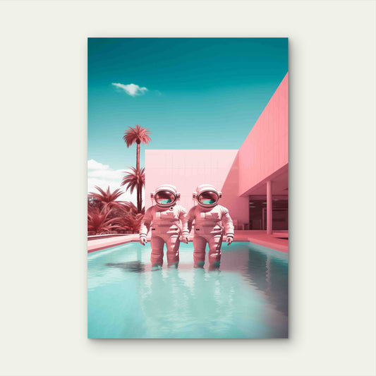 Astronaut Standing by a Pool 60x90cm Metal Print Ready to Hang