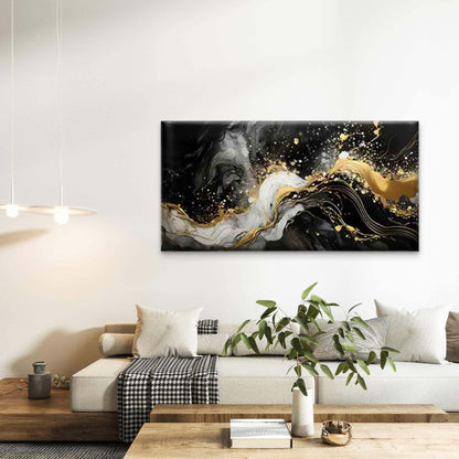 Flowing Lines in Golden, White Wall Art Canvas Office Home Room Framed 120x60cm - Bella Home Decor