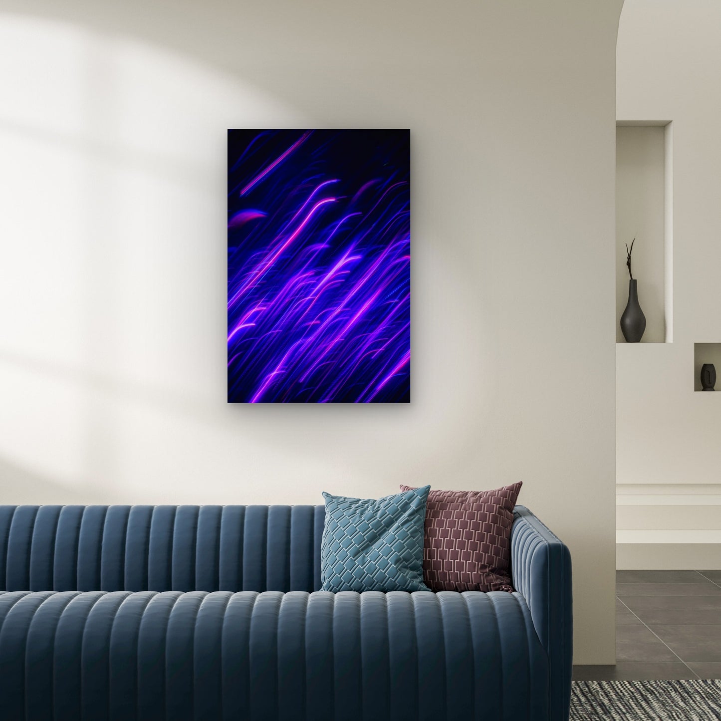 Abstract Neon Light Streaks in Purple and Pink 40x60cm Metal Print Ready to Hang