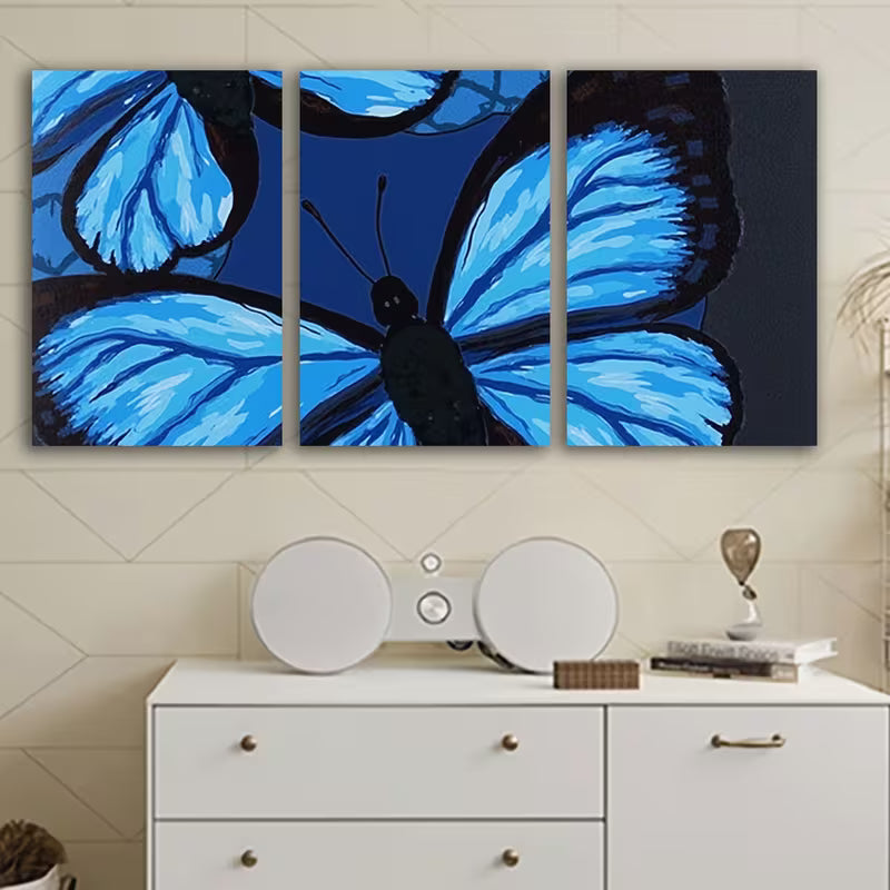 3pcs Two Kinds of Blue Butterflies Wall Art Set Canvas Framed 40x60cm – High Quality Print 100% Australian Made Wall Canvas Ready to Hang - Bella Home Decor