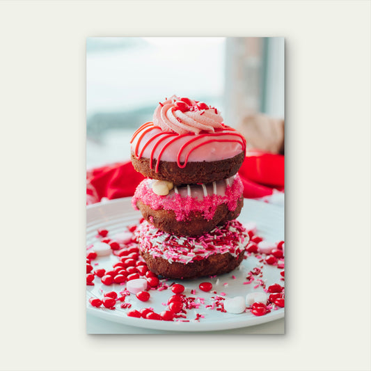 Stack Of Three Donuts Decorated 60x90cm Metal Print Ready to Hang
