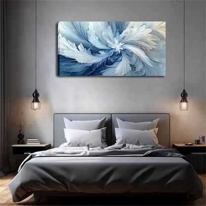 Soft Blue & White Abstract Floral Wall Art Canvas Office Home Room Framed 120x60cm - Bella Home Decor
