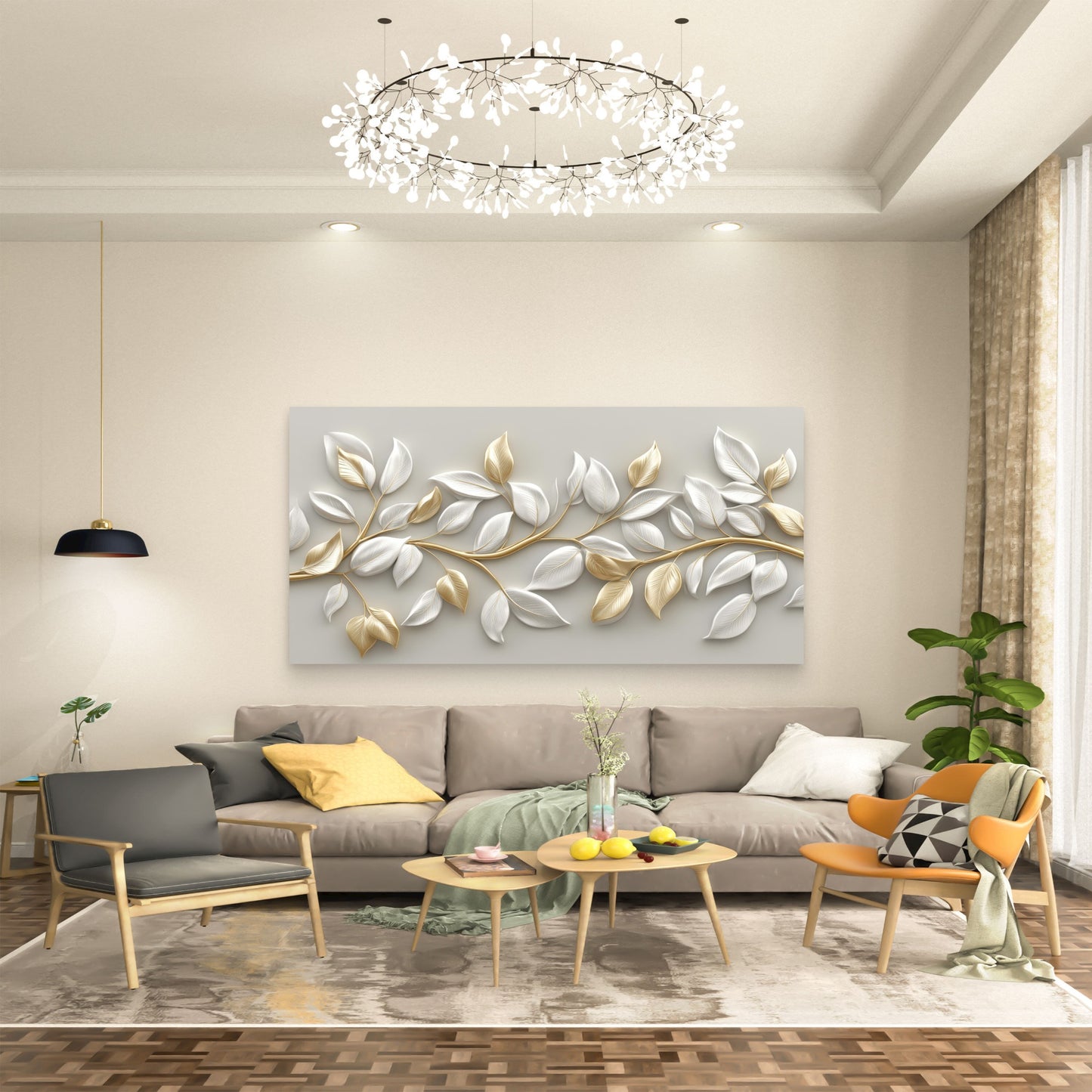 Gilded Ivory Laurel Serenity Wall Art Canvas Office Home Room Framed 120x60cm - Bella Home Decor