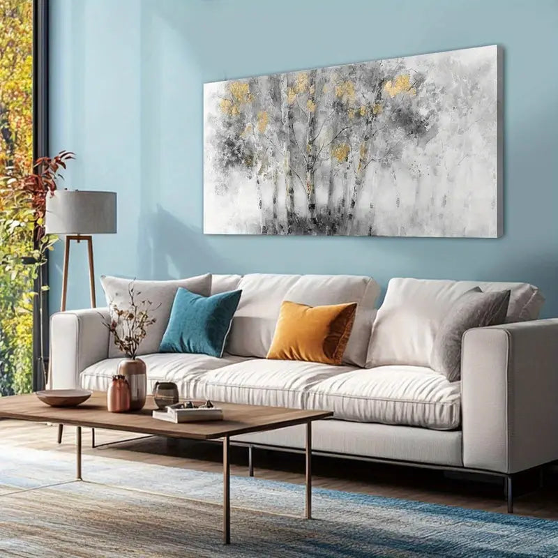 Grey & Golden Abstract Nature Wall Art canvas office home room framed 120x60cm - Bella Home Decor