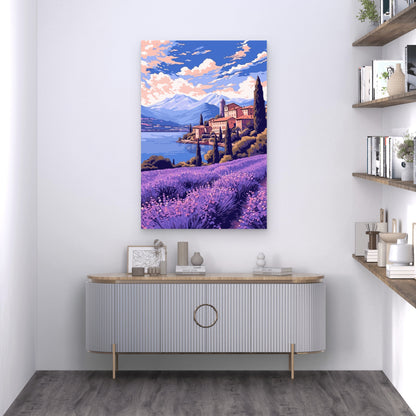 Italian Lake Como Lavender Village 40x60cm Metal Print Ready to Hang