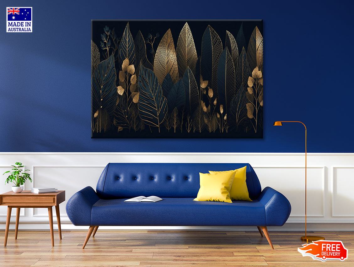 Elegant Black and Gold Leaf Pattern Print 100% Australian Made - Bella Home Decor