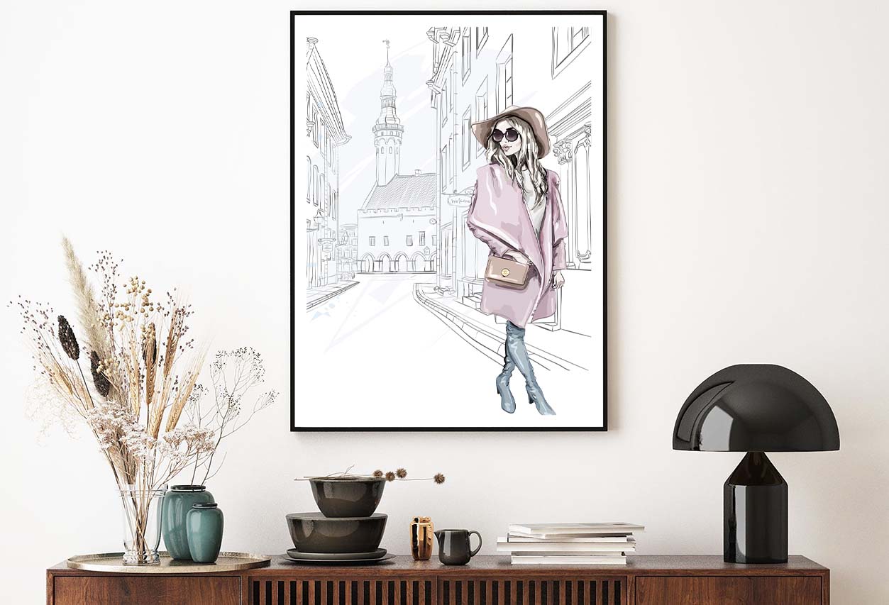 Pink Girl With Stylish Hat Design Home Decor Premium Quality Poster Print Choose Your Sizes