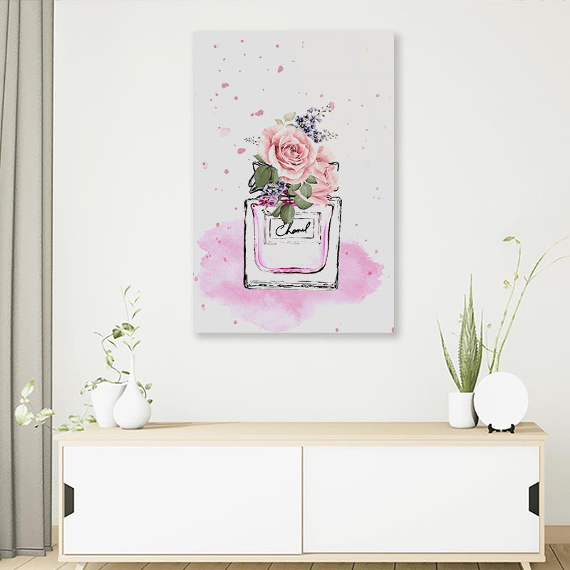 Pink Colored Flower Perfume 3D Design Acrylic Glass Print Tempered Glass Wall Art 100% Made in Australia Ready to Hang