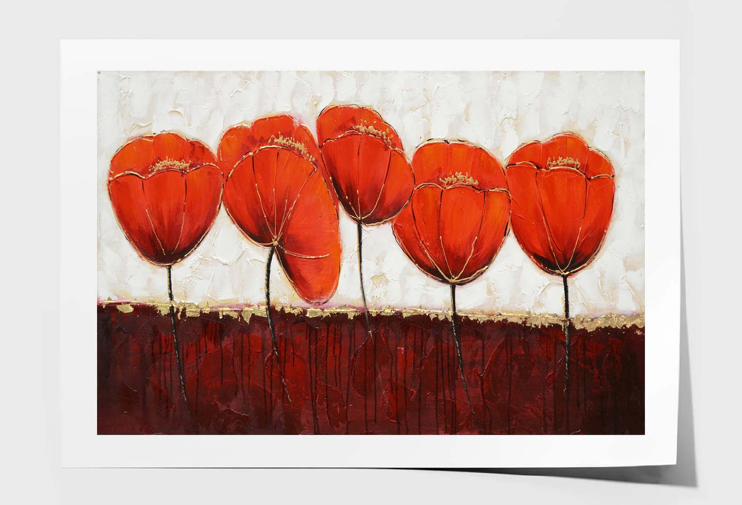 Red Gold Flower Texture Oil Painting Wall Art Limited Edition High Quality Print