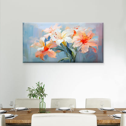 White Peach Lilies Floral Canvas Wall Art Canvas Office Home Room Framed 120x60cm - Bella Home Decor