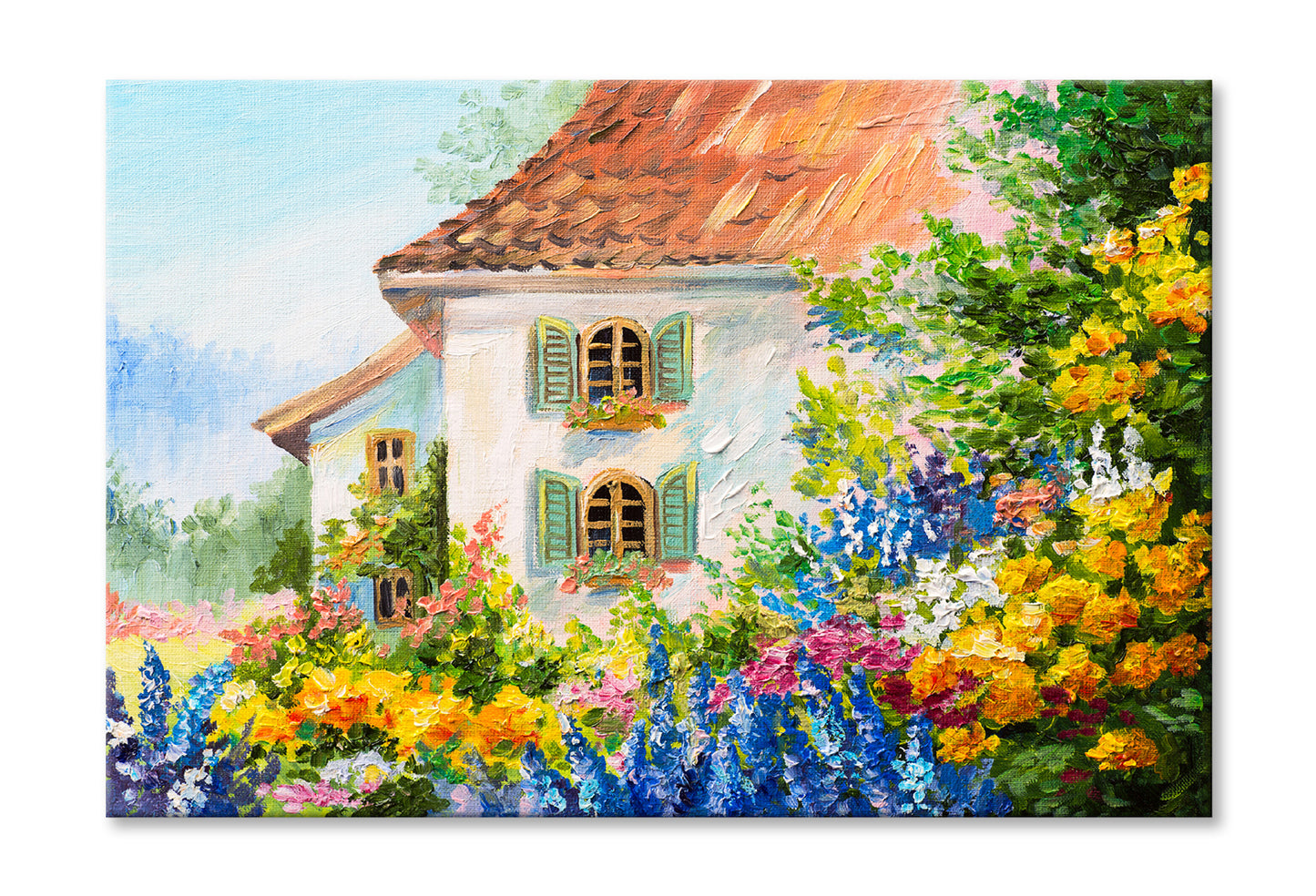 House In The Flower Garden Oil Painting Wall Art Limited Edition High Quality Print Stretched Canvas None