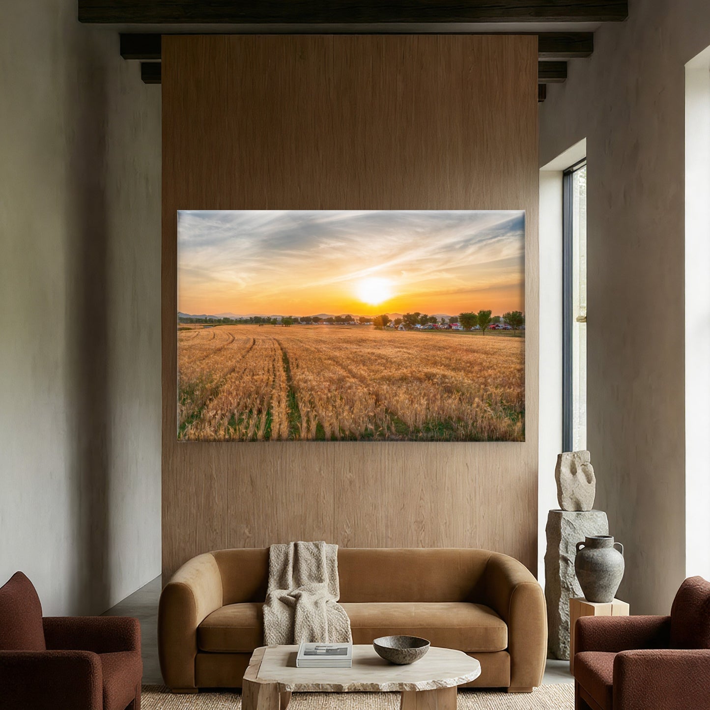 Beautiful sunset over barley fields in South Korea  Wall Art Decor 100% Australian Made