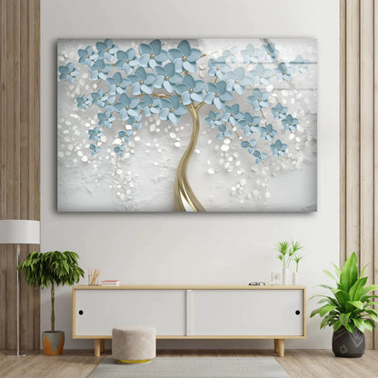 Blue 3D Flowers Tree UV Direct Aluminum Print Australian Made Quality