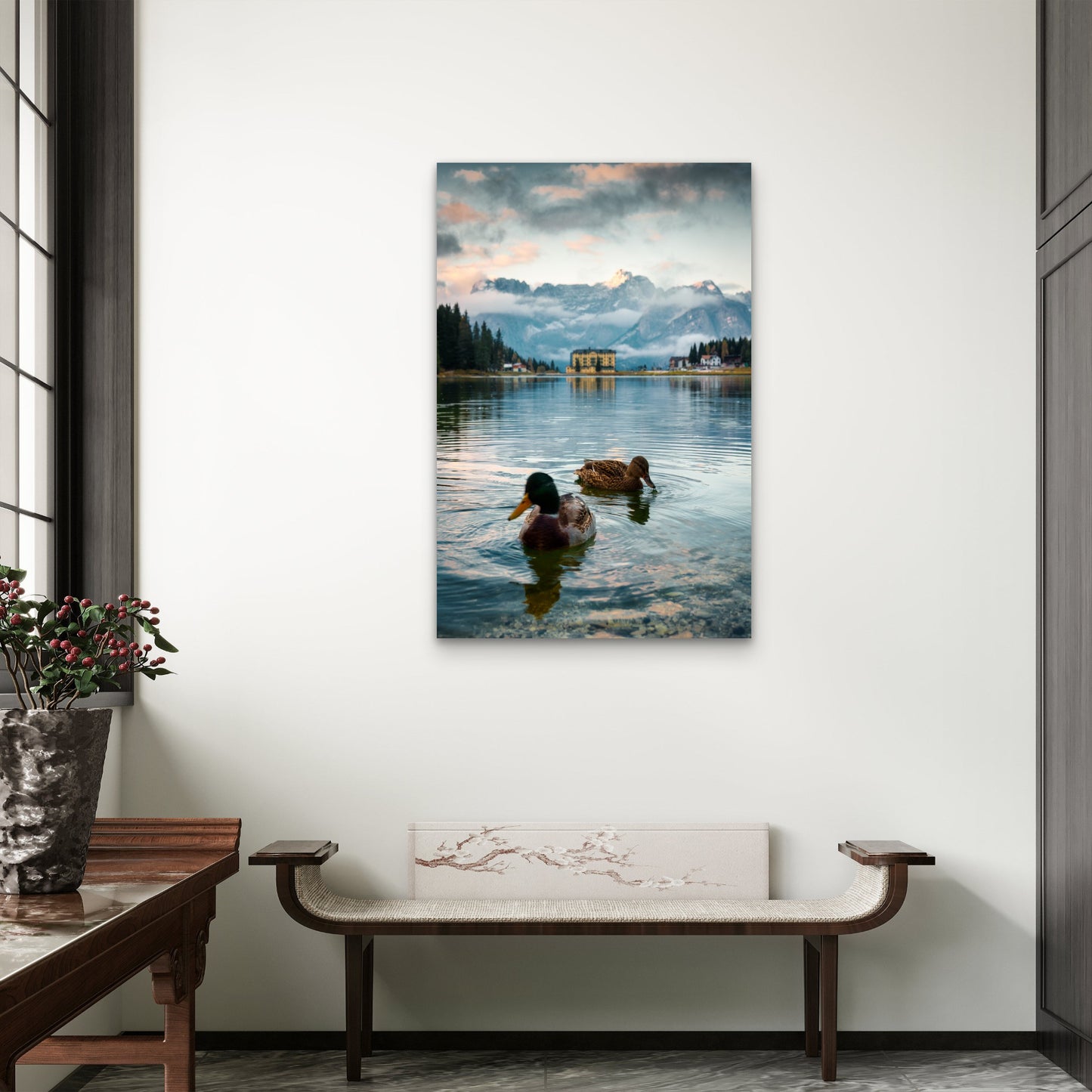 Mallard Ducks Alpine Lake 60x90cm Metal Print Ready to Hang - Bella Home Decor