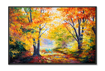 Yellow Autumn Forest Oil Painting Wall Art Limited Edition High Quality Print Canvas Box Framed Black