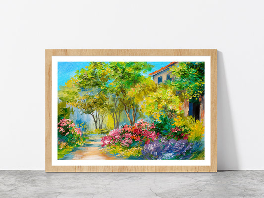 House In The Summer Forest Glass Framed Wall Art, Ready to Hang Quality Print With White Border Oak