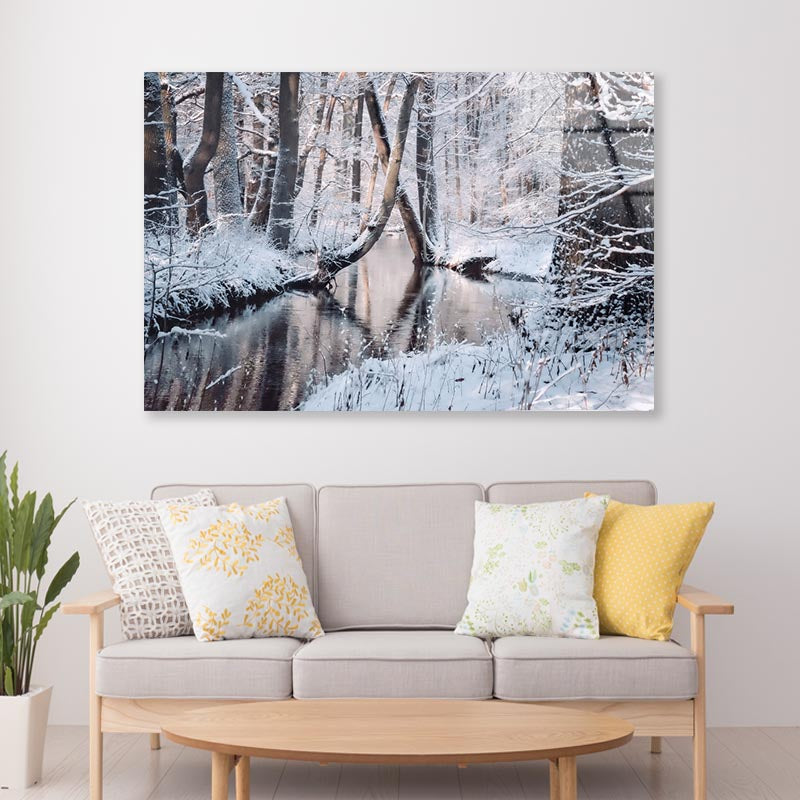 Beautiful Winter Landscape with The River Acrylic Glass Print Tempered Glass Wall Art 100% Made in Australia Ready to Hang - Bella Home Decor