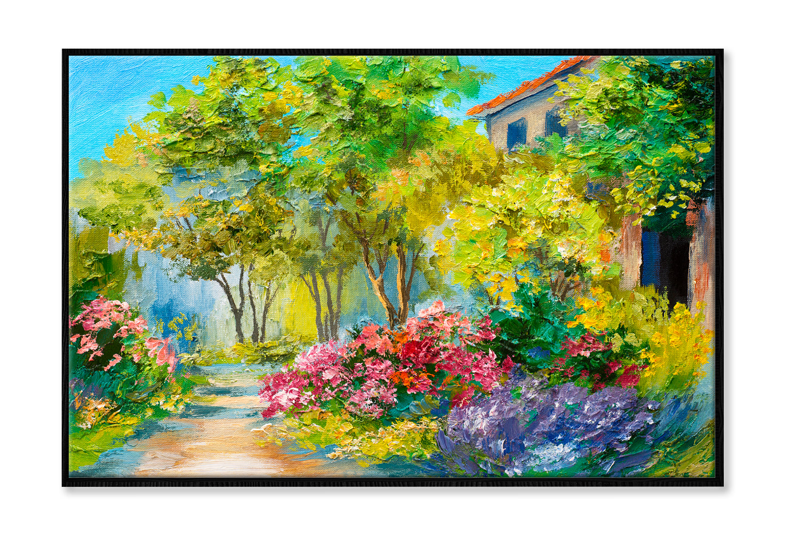 House In The Summer Forest Oil Painting Wall Art Limited Edition High Quality Print Canvas Box Framed Black