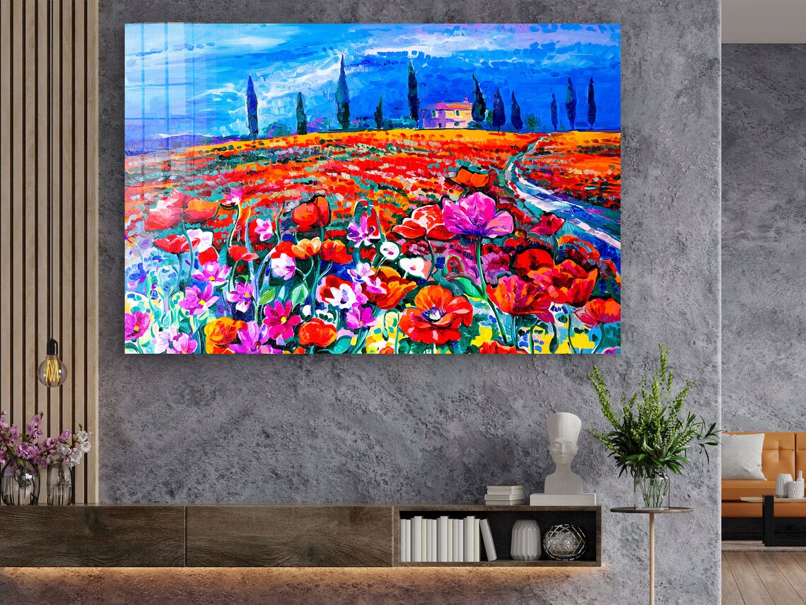 Flower Field Painting UV Direct Aluminum Print Australian Made Quality