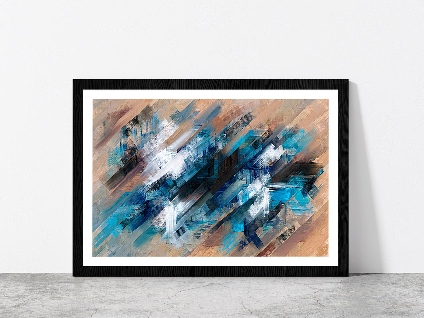 Abstract Diagonal Paint Strokes Glass Framed Wall Art, Ready to Hang Quality Print With White Border Black