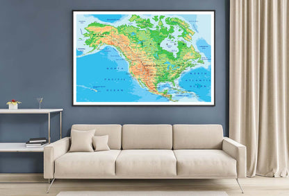 High Detailed North America Physical Map Home Decor Premium Quality Poster Print Choose Your Sizes