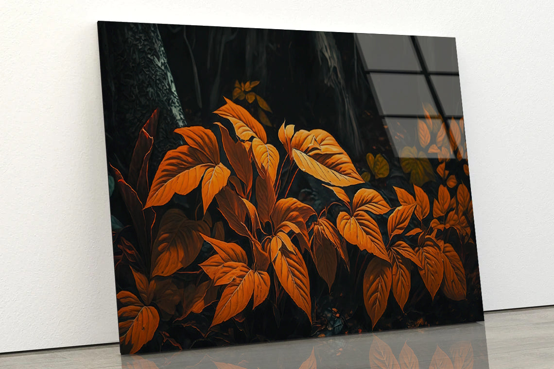 Orange Leaves Of Woodland Plants Acrylic Glass Print Tempered Glass Wall Art 100% Made in Australia Ready to Hang - Bella Home Decor
