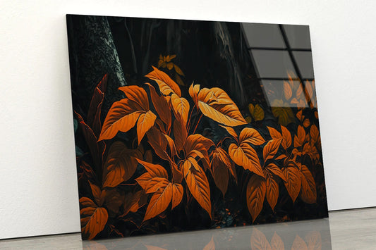 Orange Leaves Of Woodland Plants Acrylic Glass Print Tempered Glass Wall Art 100% Made in Australia Ready to Hang - Bella Home Decor