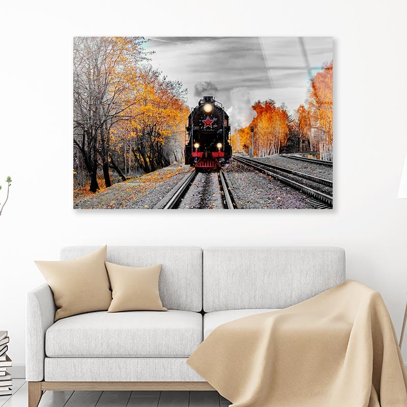 Scenic Autumn Steam Train Acrylic Glass Print Tempered Glass Wall Art 100% Made in Australia Ready to Hang