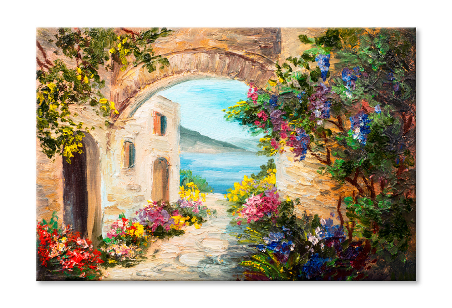 House Near The Sea Painting Limited Edition High Quality Print Stretched Canvas None