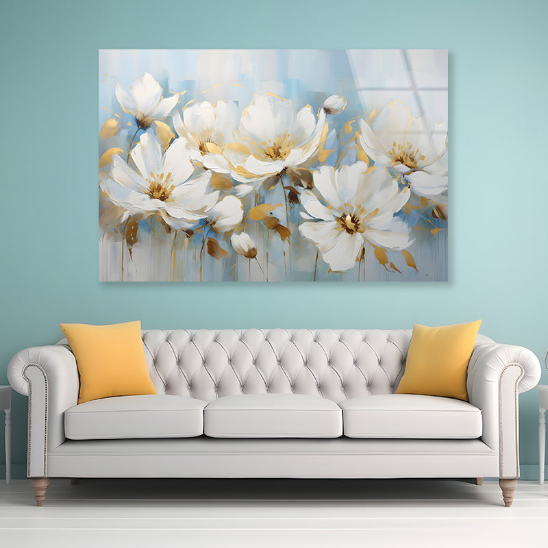 Flowers and Leaves Abstract Oil Painting Art Acrylic Glass Print Tempered Glass Wall Art 100% Made in Australia Ready to Hang