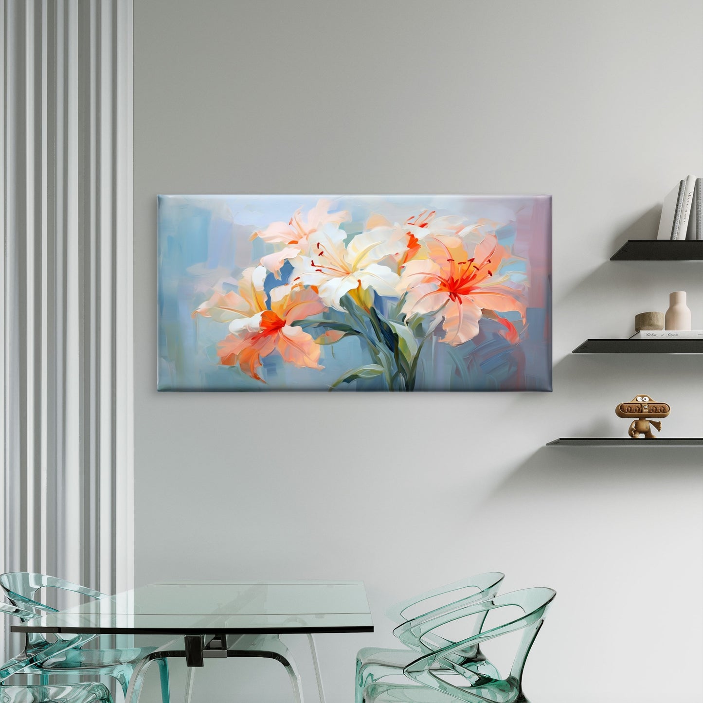White Peach Lilies Floral Canvas Wall Art Canvas Office Home Room Framed 120x60cm - Bella Home Decor