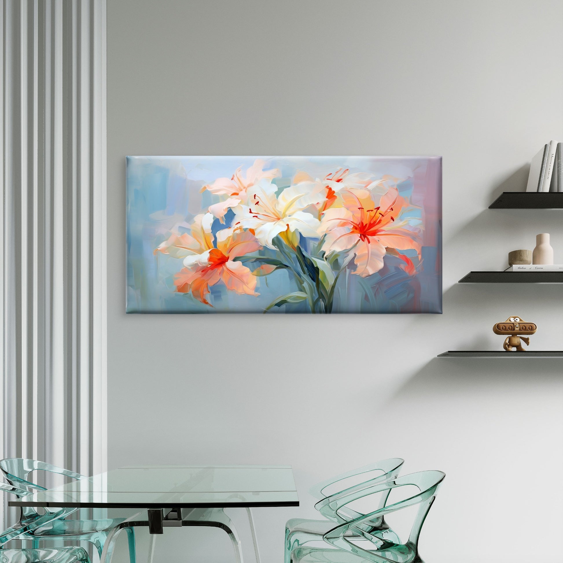 White Peach Lilies Floral Canvas Wall Art Canvas Office Home Room Framed 120x60cm - Bella Home Decor