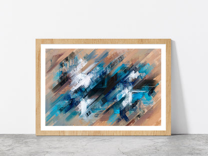 Abstract Diagonal Paint Strokes Glass Framed Wall Art, Ready to Hang Quality Print With White Border Oak