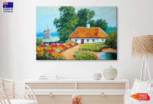 Nature, Old Village, House Oil Painting Wall Art Limited Edition High Quality Print