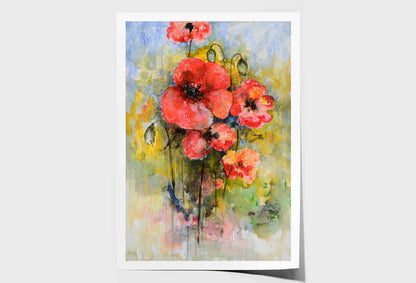 Red, Beautiful, Flower Oil Painting Wall Art Limited Edition High Quality Print