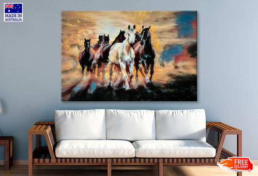 Herd Of Arabian Horses Oil Painting Wall Art Limited Edition High Quality Print