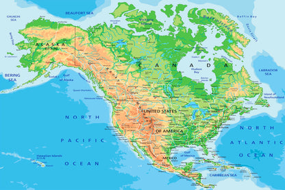 High Detailed North America Physical Map Home Decor Premium Quality Poster Print Choose Your Sizes