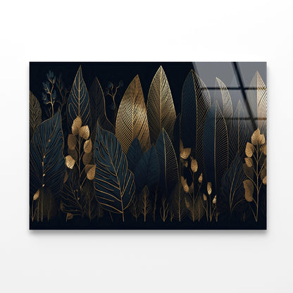 Elegant Black and Gold Leaf Pattern Acrylic Glass Print Tempered Glass Wall Art 100% Made in Australia Ready to Hang - Bella Home Decor