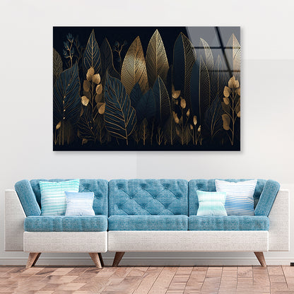 Elegant Black and Gold Leaf Pattern Acrylic Glass Print Tempered Glass Wall Art 100% Made in Australia Ready to Hang - Bella Home Decor