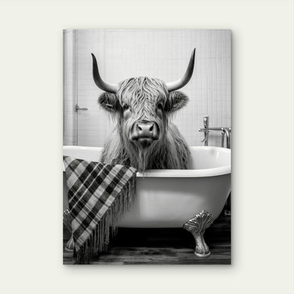 Highland Cow In Bathtub 60x90cm Metal Print Ready to Hang