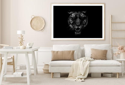 Black & White Beautiful Tiger on Black Home Decor Premium Quality Poster Print Choose Your Sizes