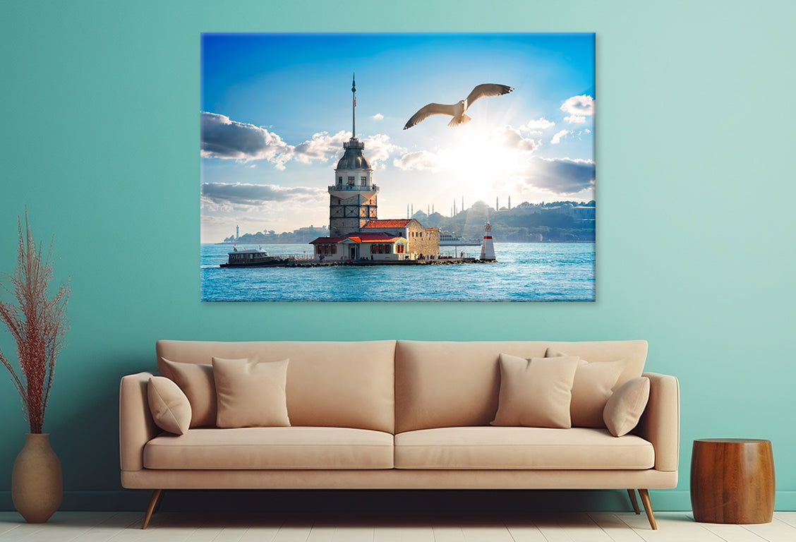 Seagull Flying Near Maiden Tower  Wall Art Decor 100% Australian Made - Bella Home Decor