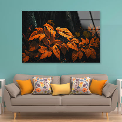 Orange Leaves Of Woodland Plants Acrylic Glass Print Tempered Glass Wall Art 100% Made in Australia Ready to Hang - Bella Home Decor