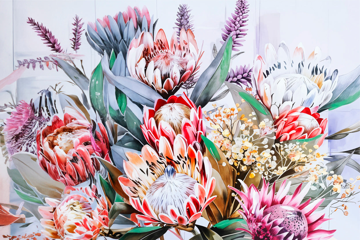 Neutral Protea Flowers Bouquet Close-Up Wall Art Decor 100% Australian Made - Bella Home Decor