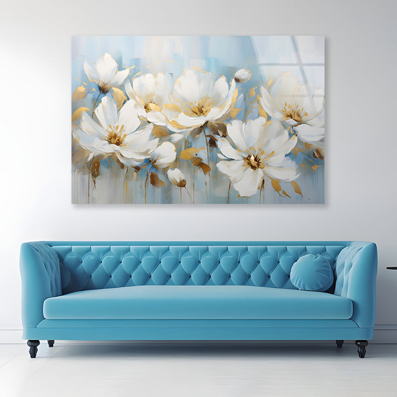 Flowers and Leaves Abstract Oil Painting Art Acrylic Glass Print Tempered Glass Wall Art 100% Made in Australia Ready to Hang