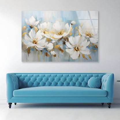 Flowers and Leaves Abstract Oil Painting Art Acrylic Glass Print Tempered Glass Wall Art 100% Made in Australia Ready to Hang