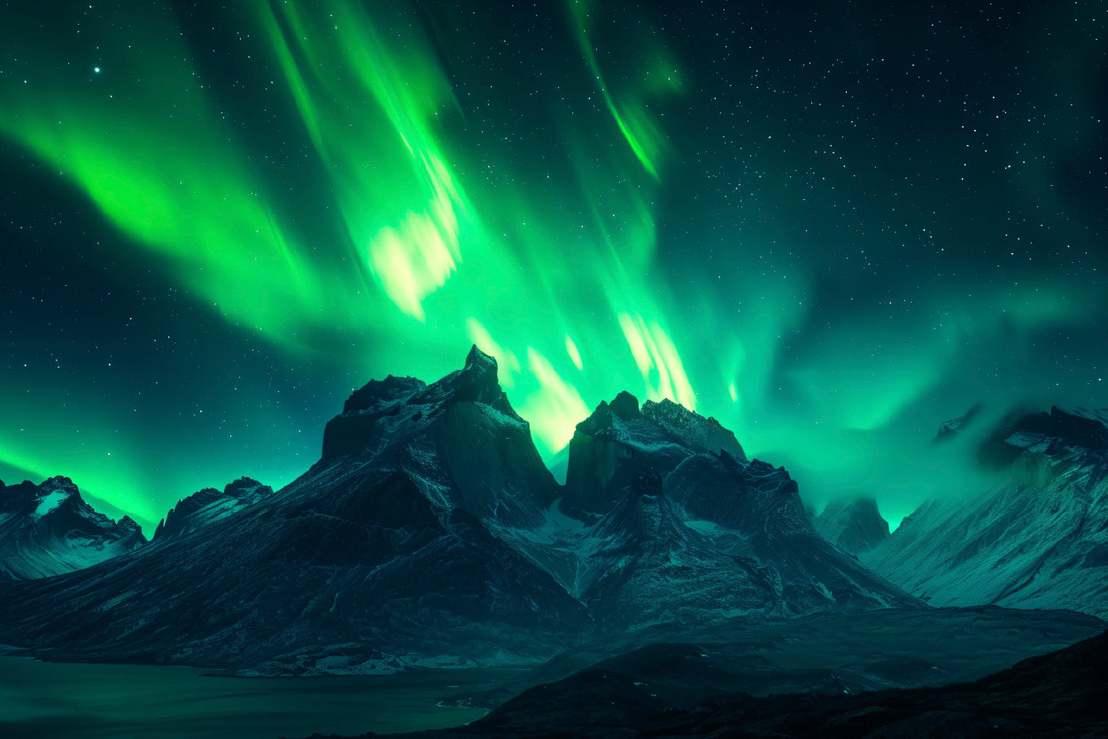 Green Northern Lights over the Mountains Print 100% Australian Made - Bella Home Decor