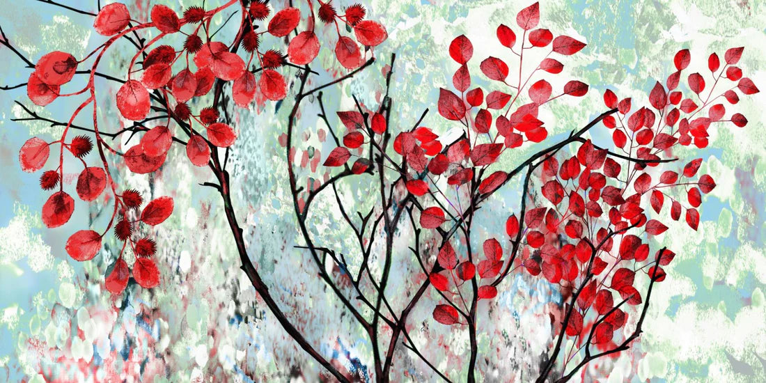 Tree with Red Leaves on Blue Painting 90x60cm Print 100% Australian Made