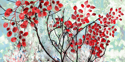 Tree with Red Leaves on Blue Painting 90x60cm Print 100% Australian Made