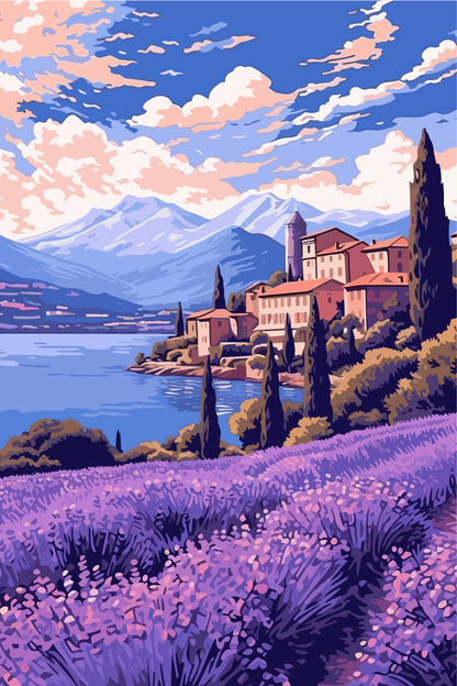 Italian Lake Como Lavender Village 60x90cm Metal Print Ready to Hang